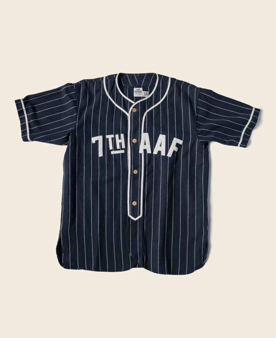 Bronson Men's Blue Vintage WWII Military Style Baseball Shirt - 7th Aff Inspired