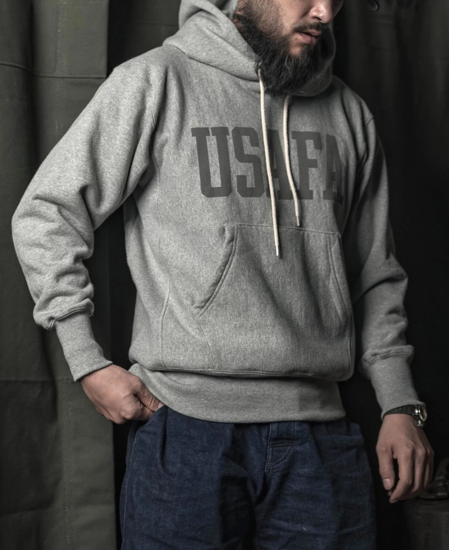 Bronson 1970s US Air Force 18oz Reverse Weave Hoodie - Gray Men's Vintage Sweatshirt