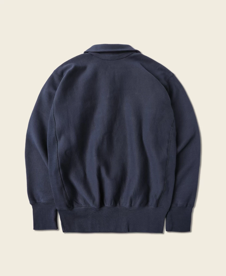 Bronson Men's 1950s US Navy Half-Zip Reverse Weave Sweatshirt in Vintage Navy Blue