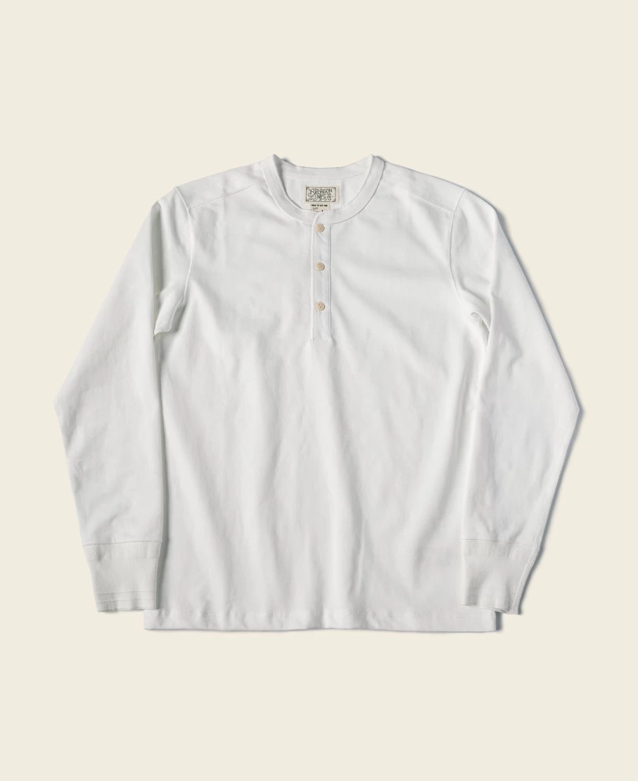 Bronson Men's Vintage White Long Sleeve Henley Shirt