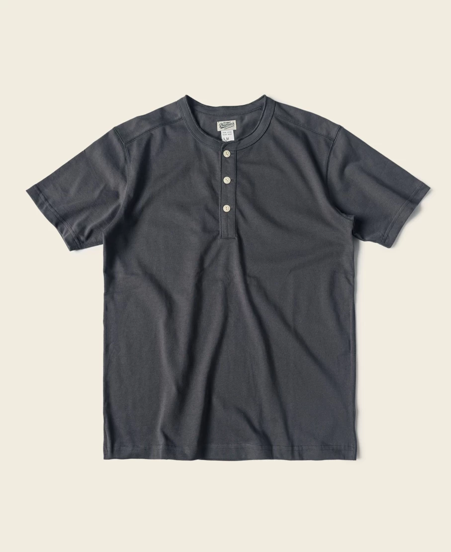 Bronson Men's Dark Gray 10.6 Oz Cotton Short Sleeve Henley T-Shirt