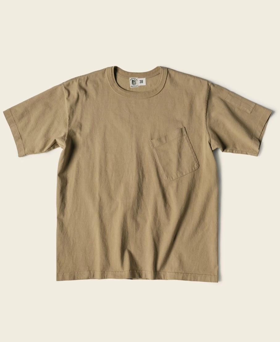 Bronson Men's Khaki High-Twist Cotton T-Shirt with Slanted Pocket