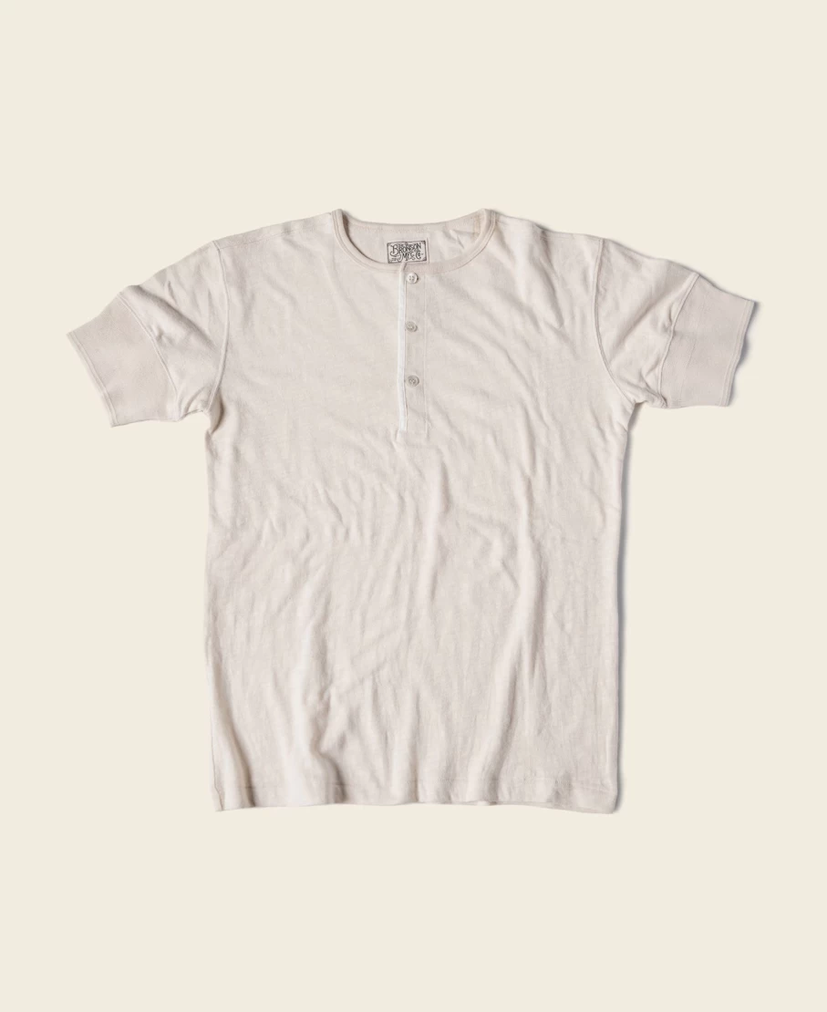 Bronson Men's 1890s Slub Cotton Henley T-Shirt in Cream White