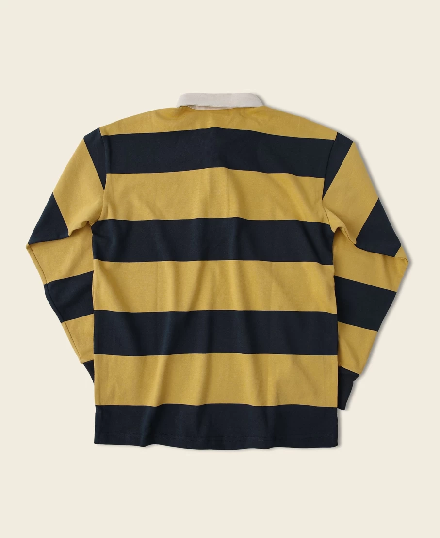 Bronson Men's Classic Fit Yellow & Navy Striped Rugby Shirt - Vintage Jersey Style