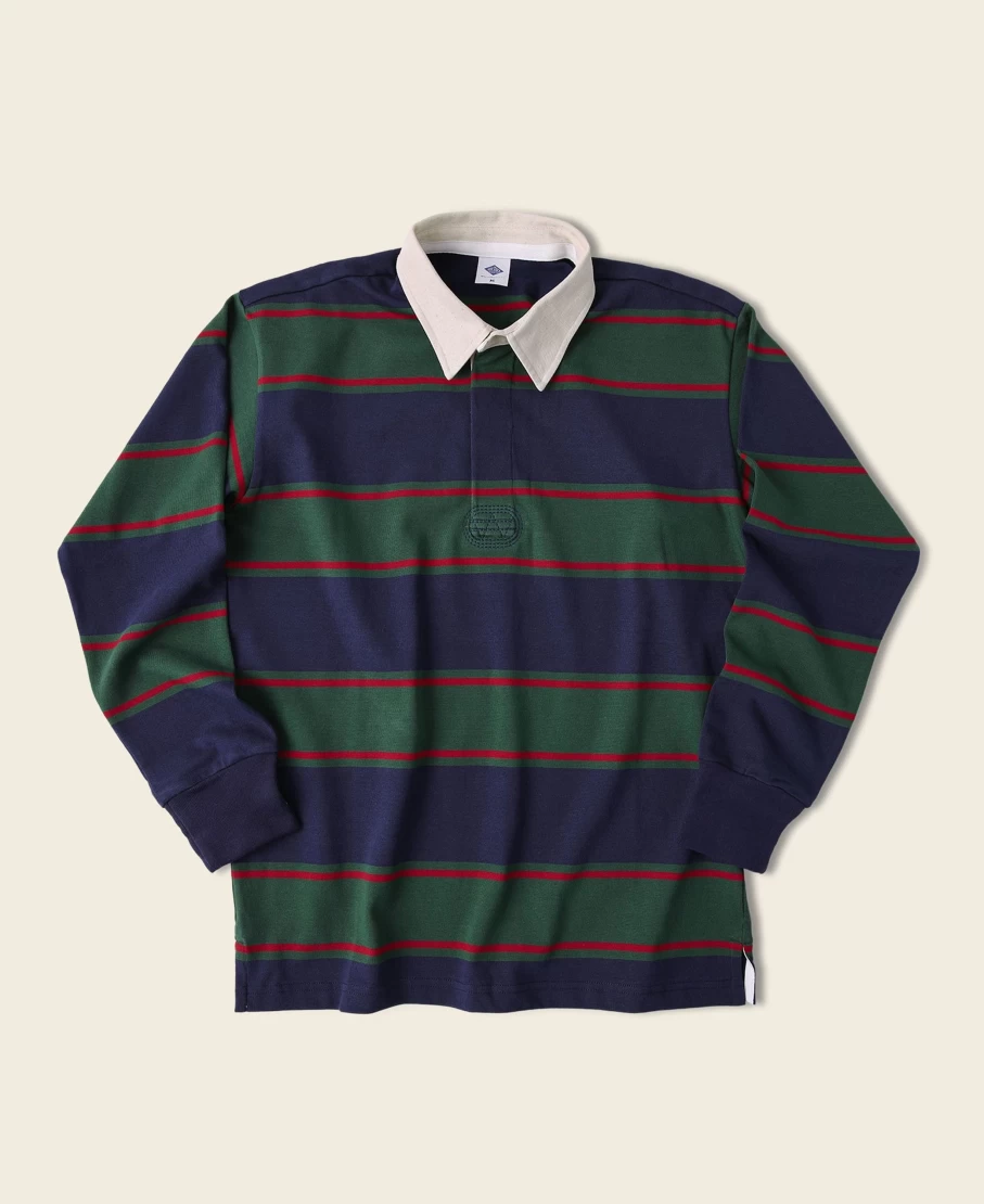 Bronson Men's Classic Fit Rugby Shirt - Blackish Green Ivy Stripe Jersey Top