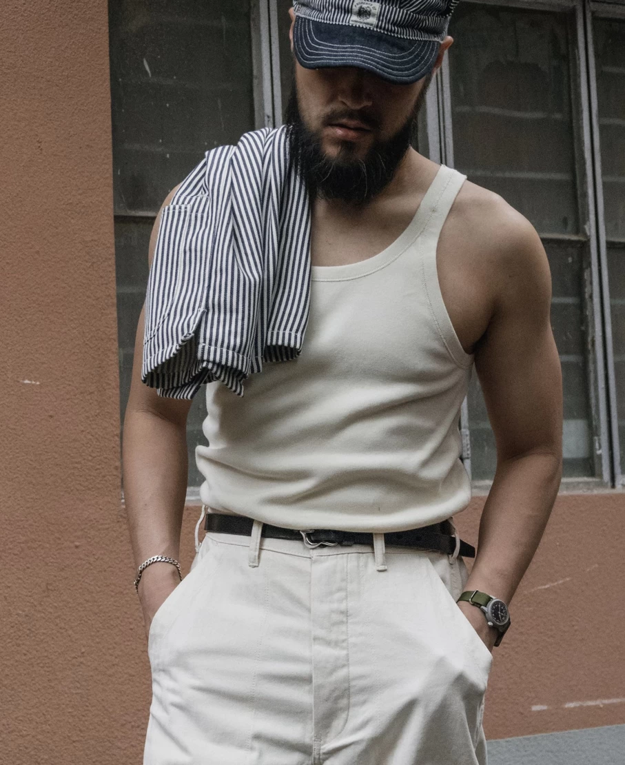 Bronson Military Cotton Tank Top for Men - Apricot Color