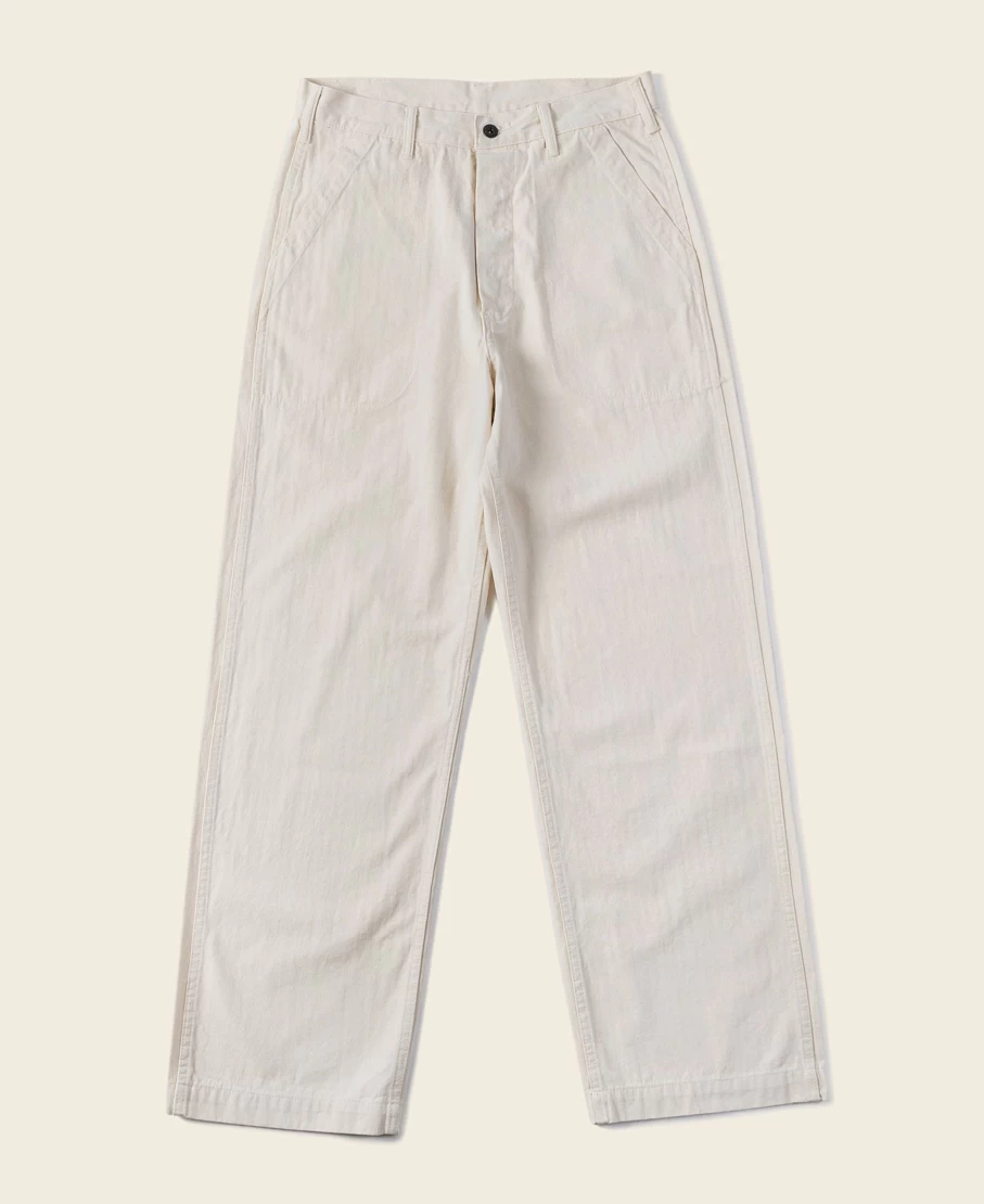 Bronson Men's White Herringbone Deck Pants - Classic Fit Workwear Trousers