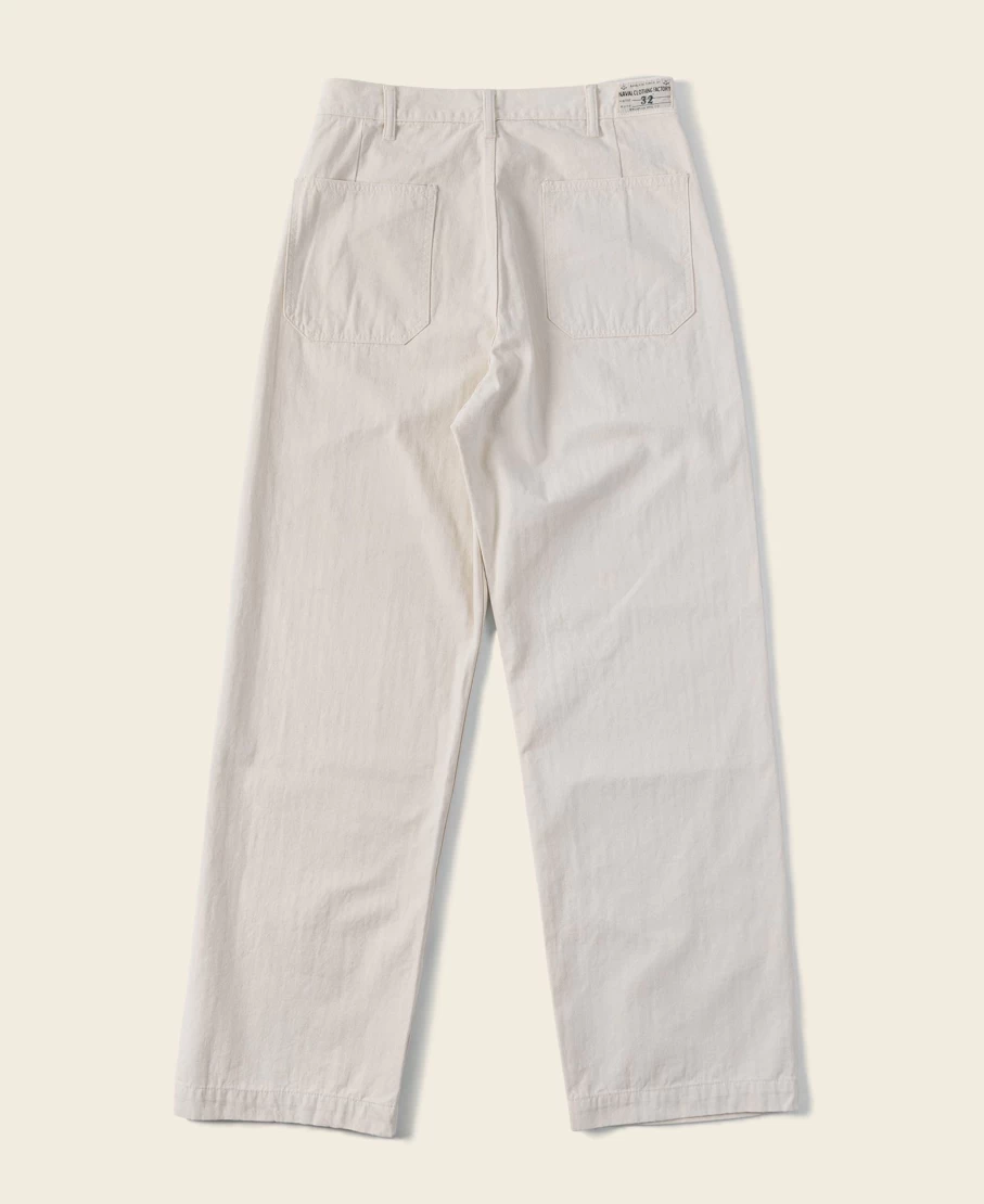 Bronson Men's White Herringbone Deck Pants - Classic Fit Workwear Trousers