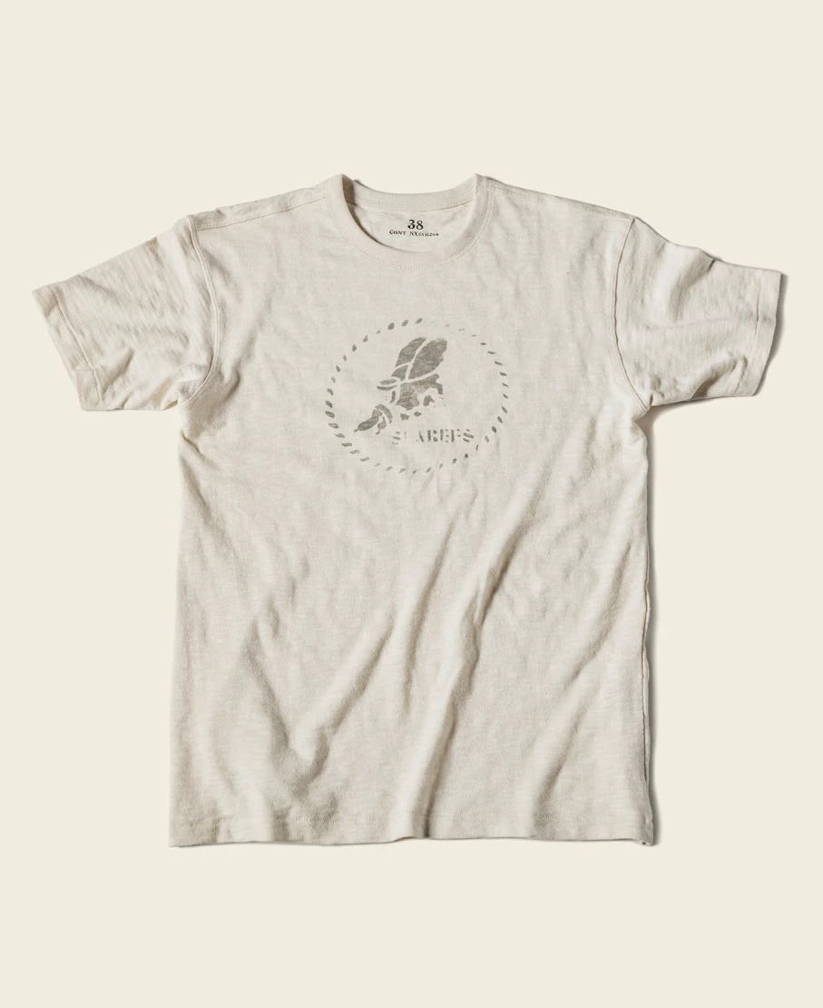 1940s USN Seabees Vintage Slub Cotton T-Shirt for Men - Bronson Beige Military Training Tee