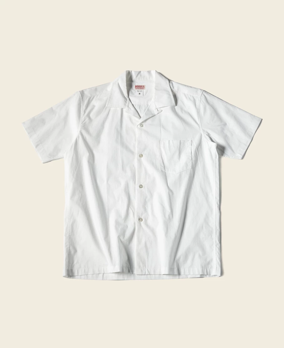 Bronson Men's Classic Panama Open Collar Shirt in White - Ivory Casual Summer Top