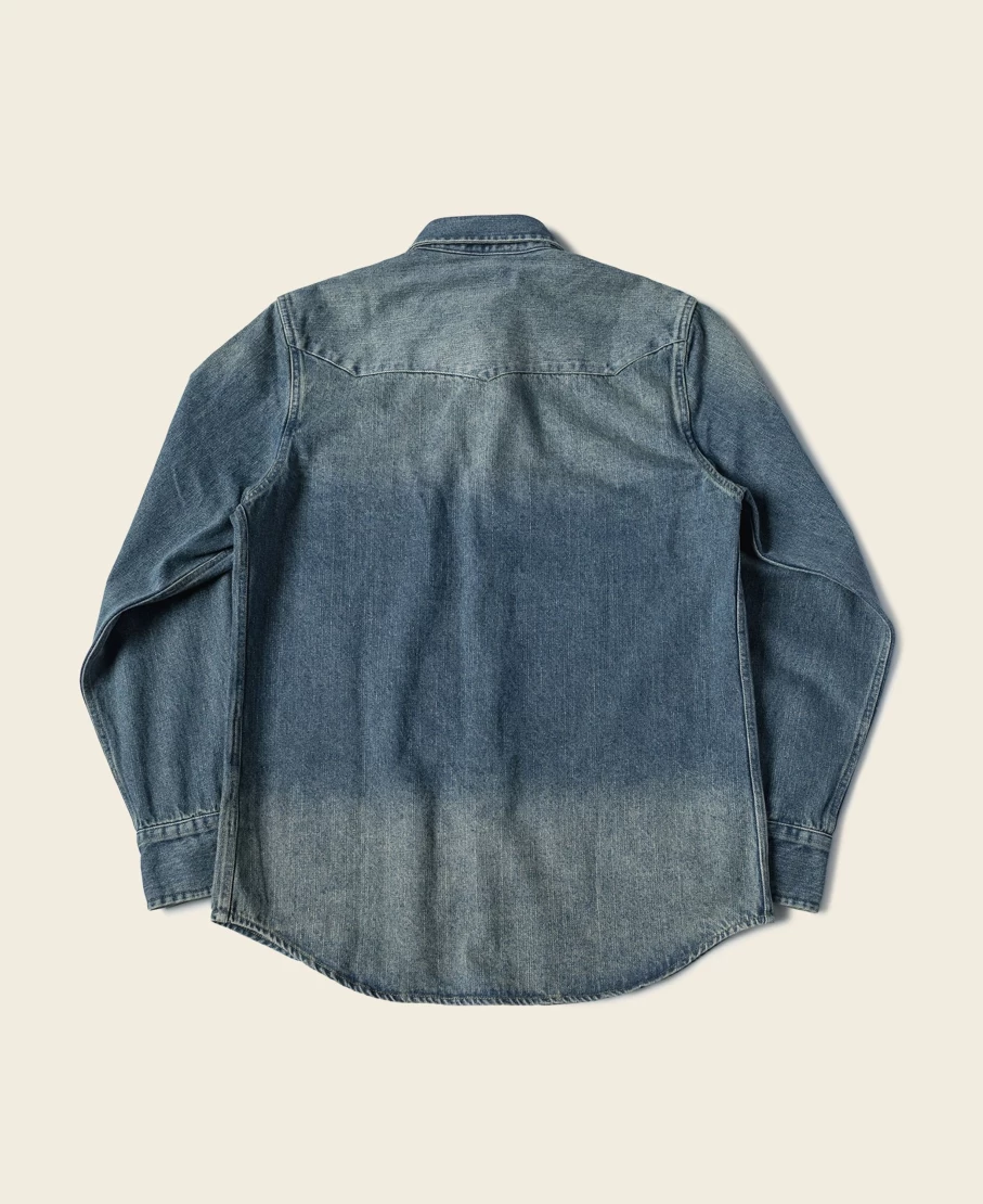 Bronson Men's 1950s Vintage Slub Denim Western Shirt in Denim Blue