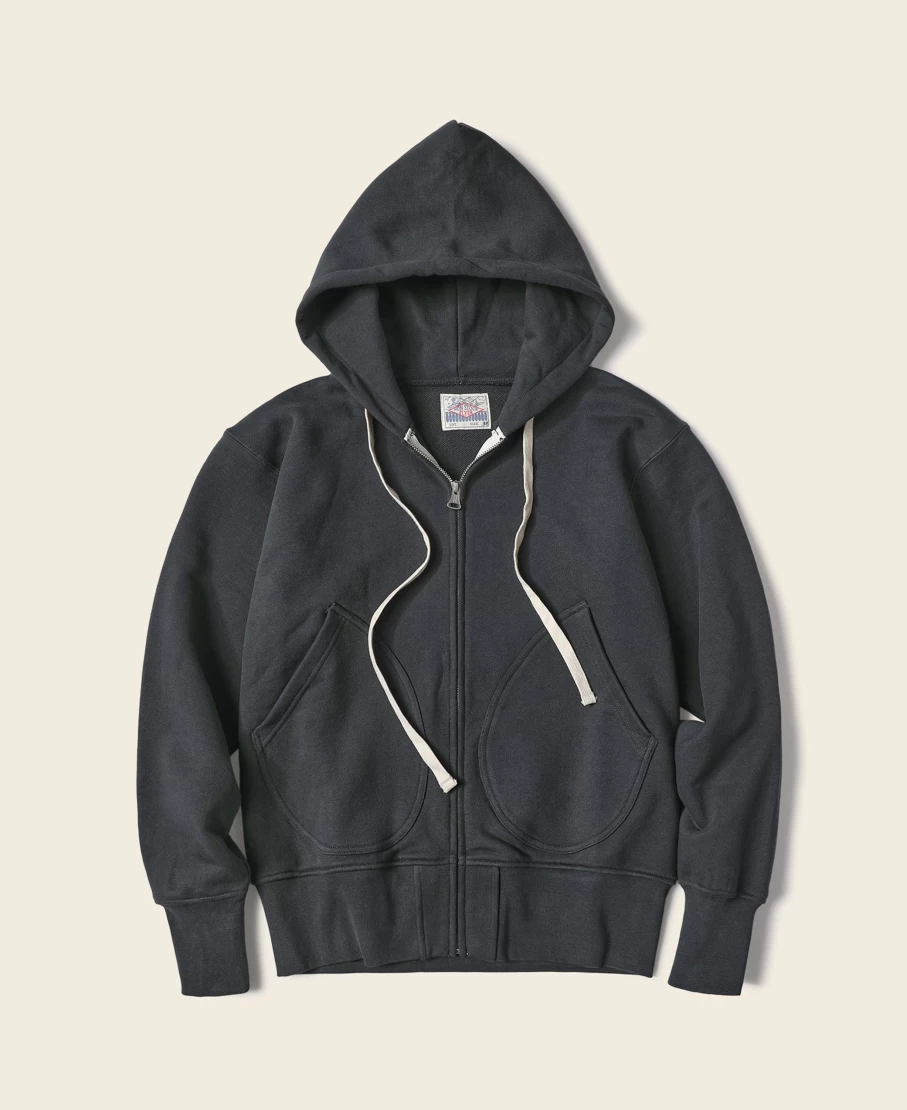 Bronson Men's Black Terry Cloth Zip-Up Hoodie - 17.5 Oz Heavyweight Pullover