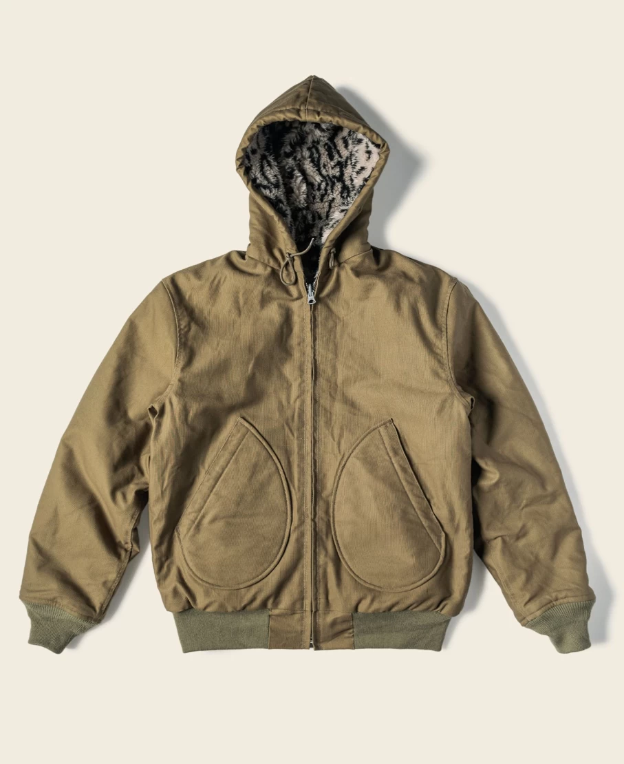 Bronson Men's Khaki Leopard Print Reversible Deck Jacket