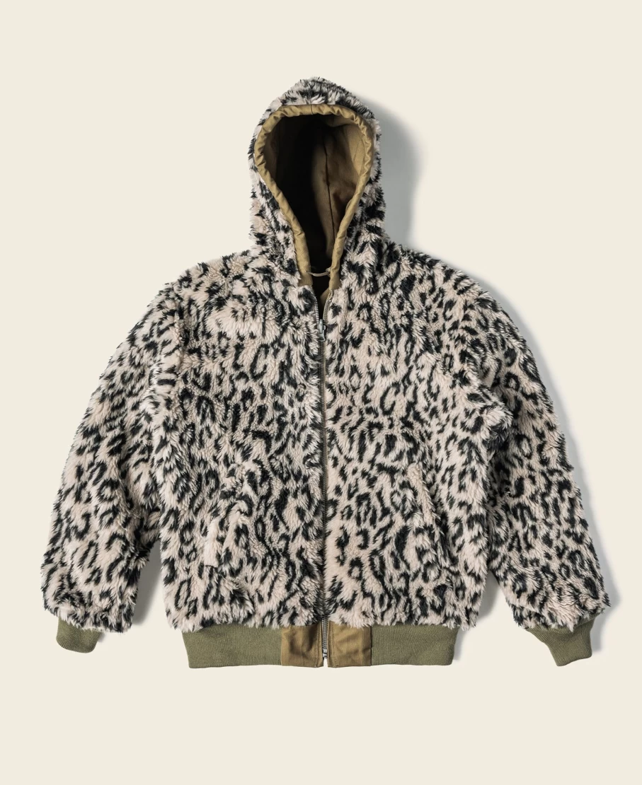 Bronson Men's Khaki Leopard Print Reversible Deck Jacket