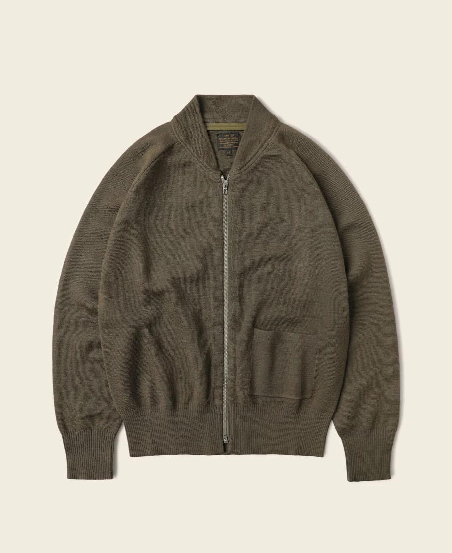 Bronson Men's Olive Wool Sweater - Vintage USAAF Type C-2 Military Style