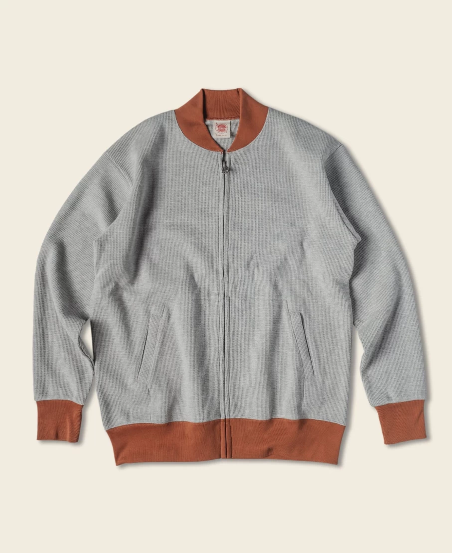 Bronson Men's Gray Waffle Cotton Full-Zip Track Jacket