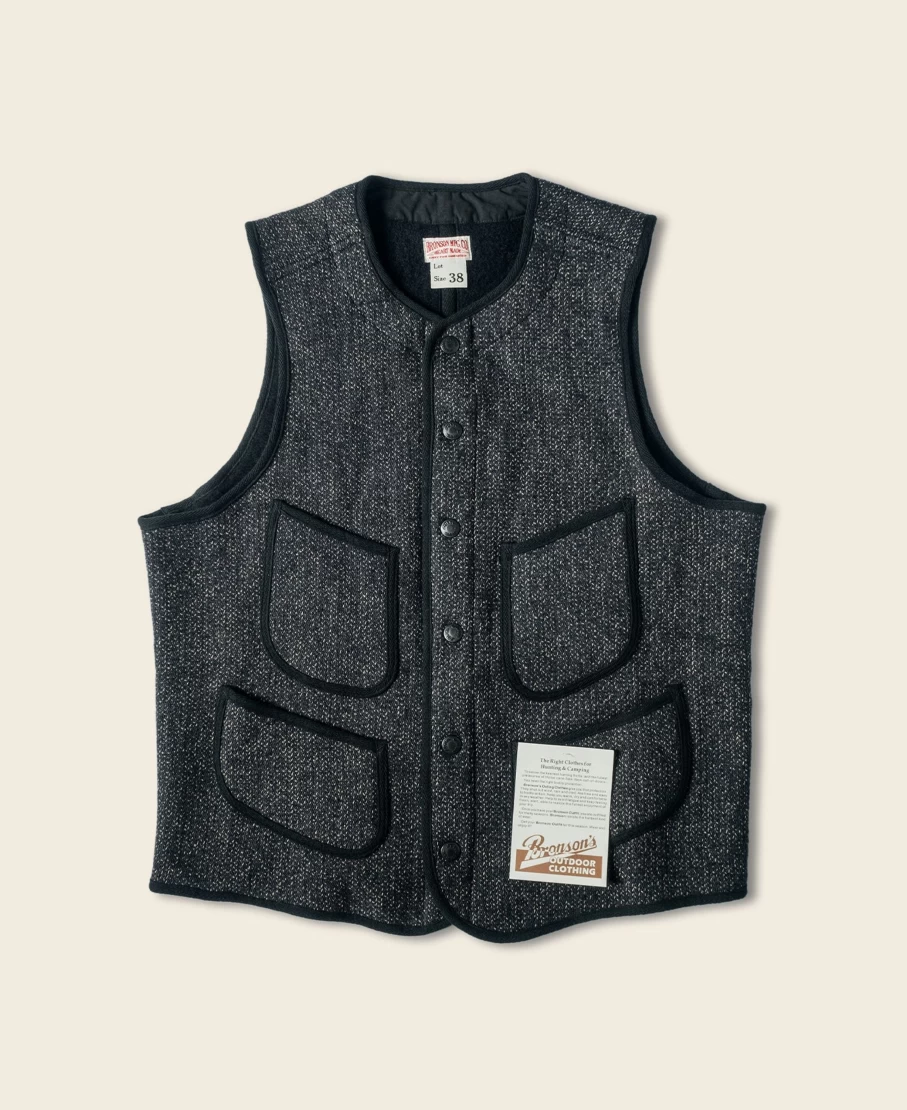 Bronson Men's 1930s Salt & Pepper Wool Beach Vest - Vintage Style Woolen Waistcoat