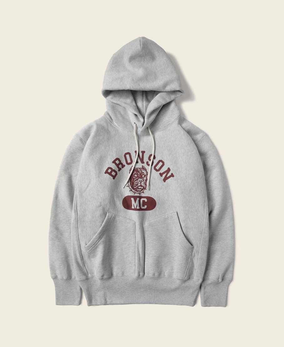 Bronson Men's White Motorcycle Club Logo Reverse Weave Hoodie