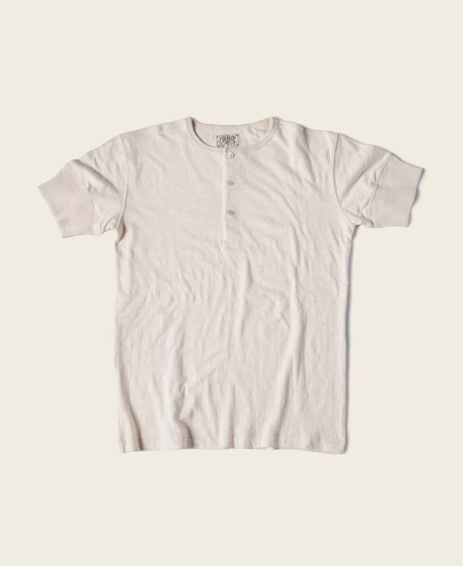 Bronson Men's 1890s Vintage Slub Cotton Henley T-Shirt in Cream White