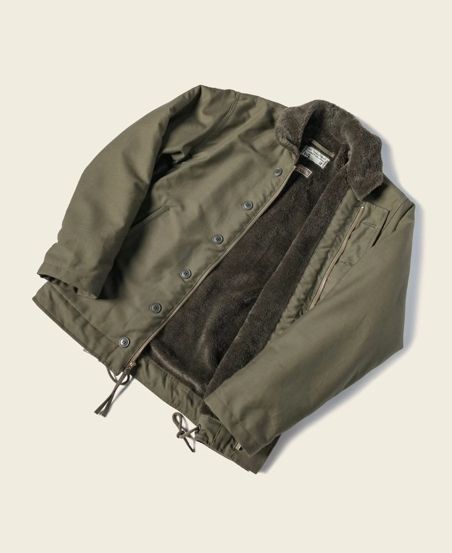 Bronson Men's Olive 1940s USN 3rd Type N-1 Wool Deck Jacket with Stencil Design