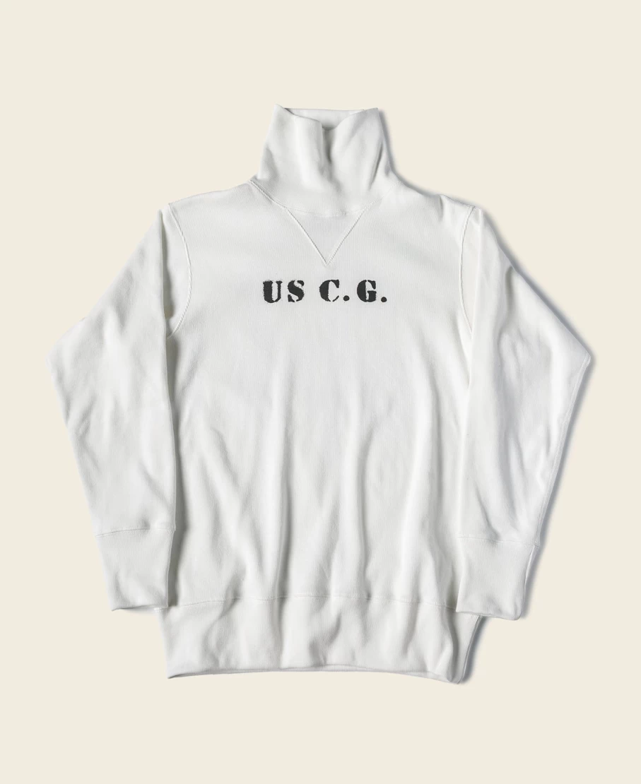 Bronson Men's 1930s USCG Turtleneck Thermal Sweater - White Vintage Wool Pullover