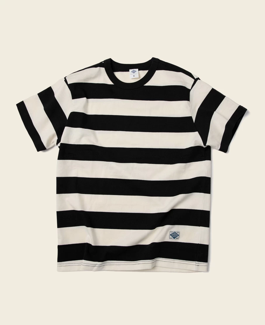 Bronson Men's Heavyweight Cotton T-Shirt - Black/White Wide Striped Casual Tee