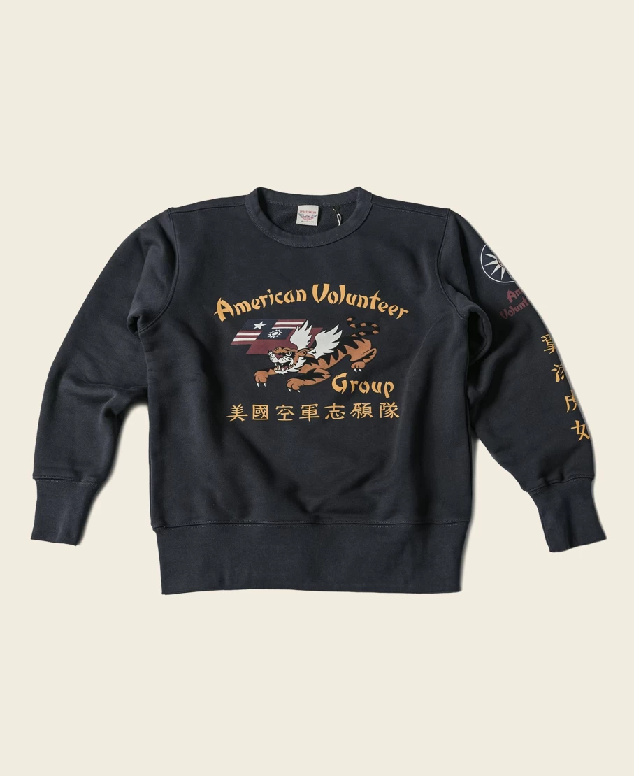 Bronson Men's Black Flying Tigers Military Print Sweatshirt - Vintage Army Style Pullover