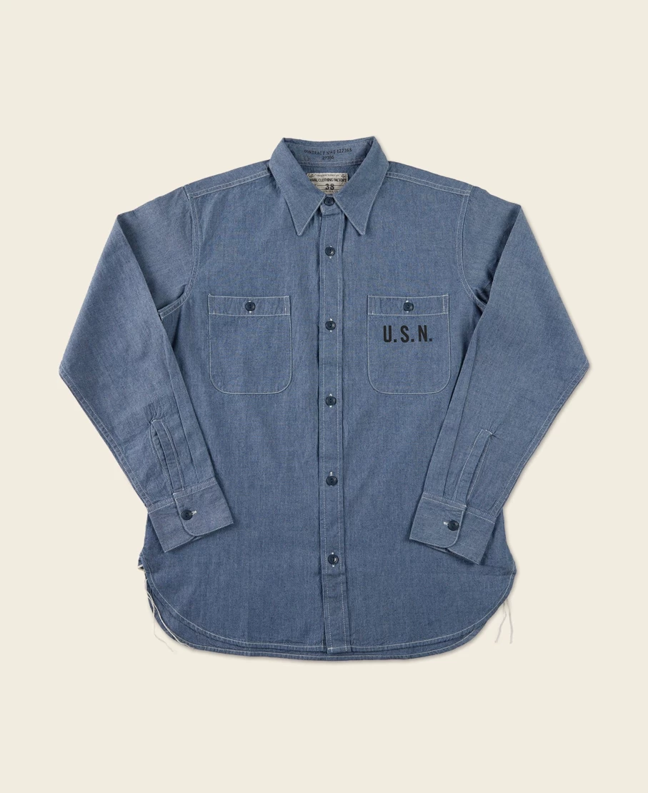 Bronson Men's Blue U.S.N. Chambray Shirt - Classic Military Style Denim Top