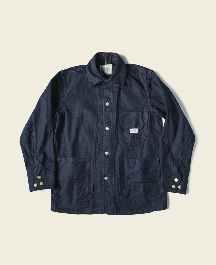 Bronson Men's 1950s Navy Slub Denim Chore Jacket - 14.5 Oz Heavyweight Workwear