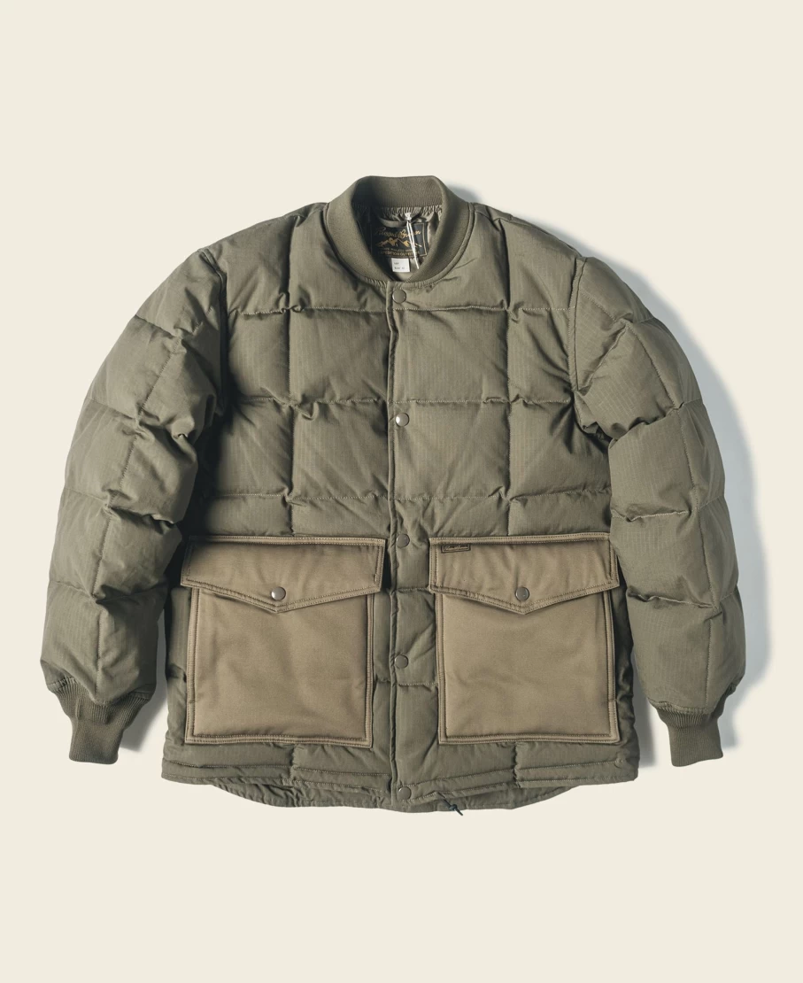 Bronson Men's Olive Quilted Down Jacket - Box Liner Style Lightweight Warm Coat