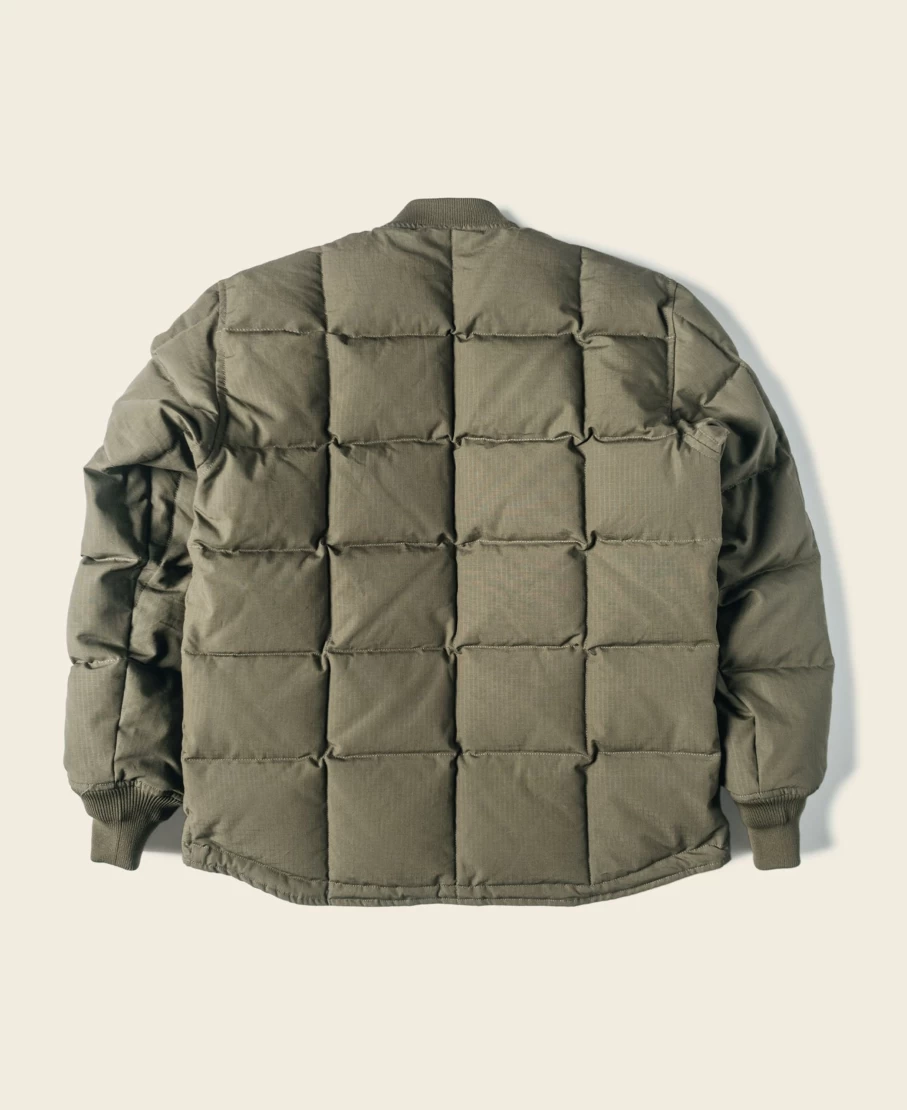 Bronson Men's Olive Quilted Down Jacket - Box Liner Style Lightweight Warm Coat