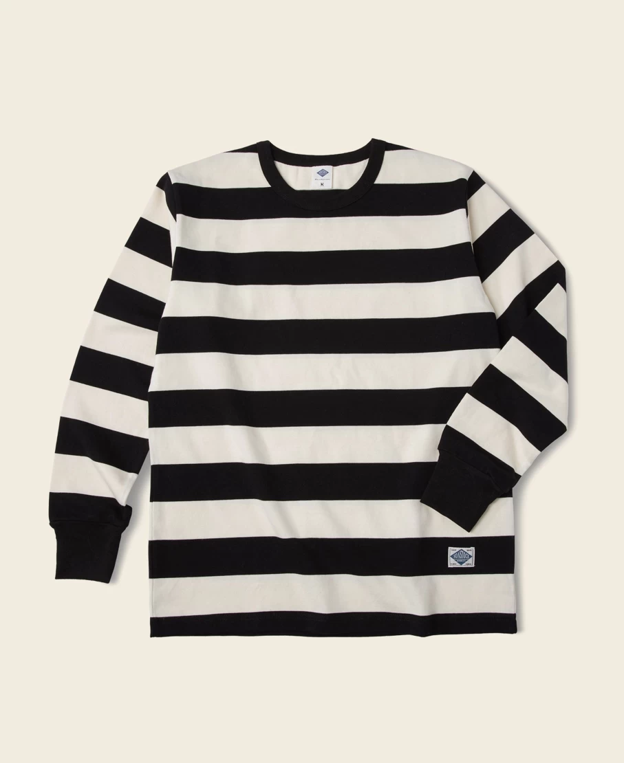 Bronson Men's Black/White Wide Striped Long Sleeve T-Shirt - 9 Oz Heavyweight Cotton