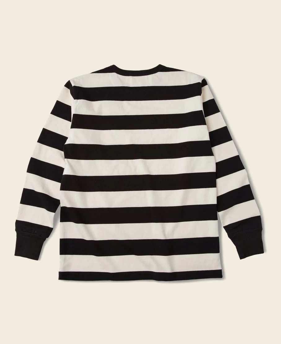 Bronson Men's Black/White Wide Striped Long Sleeve T-Shirt - 9 Oz Heavyweight Cotton