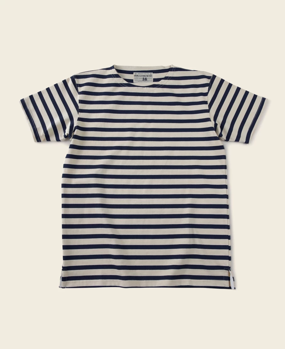 Bronson Men's Breton Stripe T-Shirt in Apricot & Navy - Classic Striped Tee