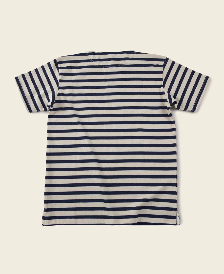 Bronson Men's Breton Stripe T-Shirt in Apricot & Navy - Classic Striped Tee