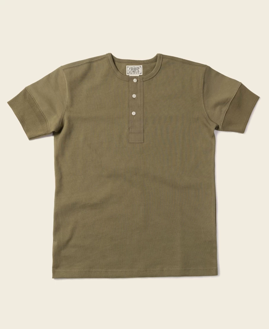 Bronson Men's Vintage Green Henley Short Sleeve T-Shirt
