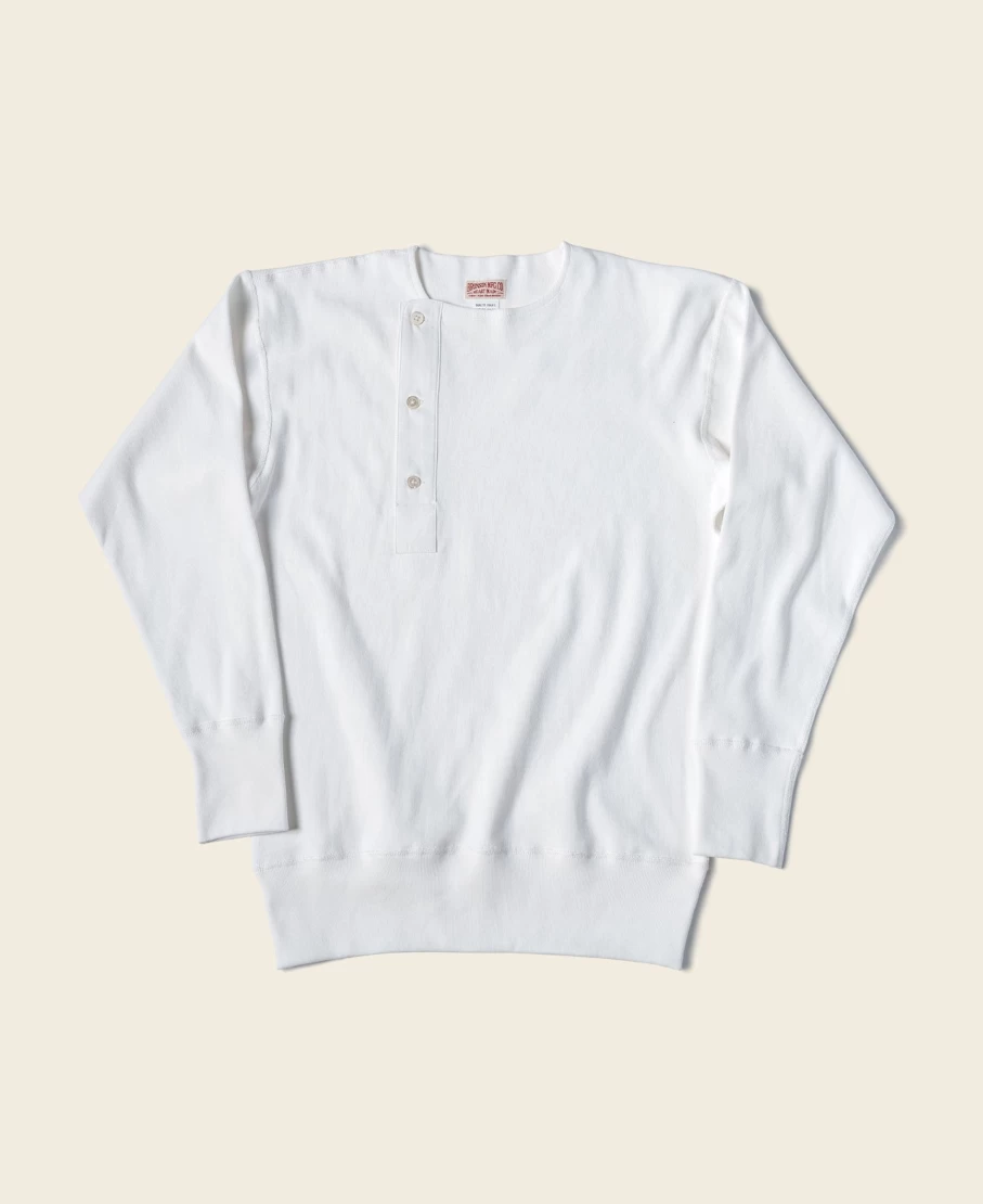 Bronson Men's White Henley Shirt - 14 Oz Side Button Casual Top