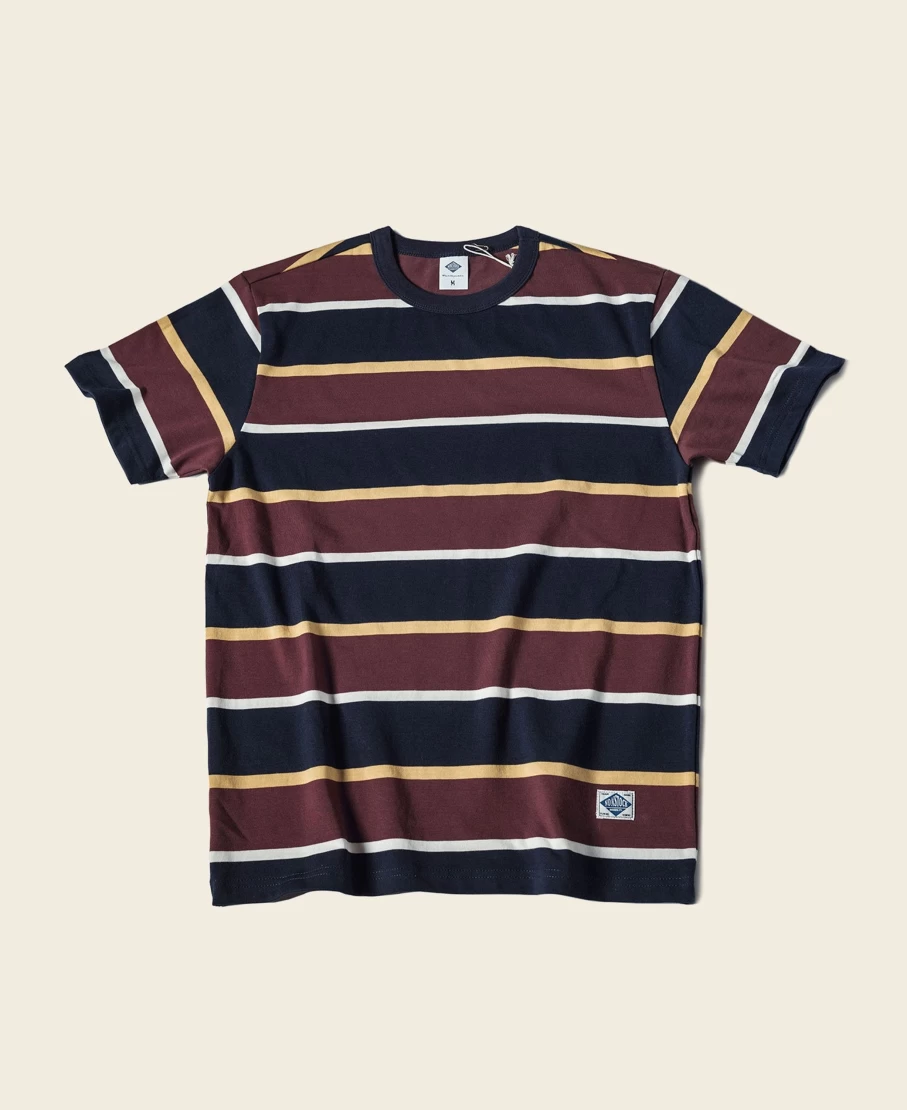 Bronson Men's Ivy Style Striped T-Shirt - 9.8 Oz Burgundy Red & Navy Vintage Tee