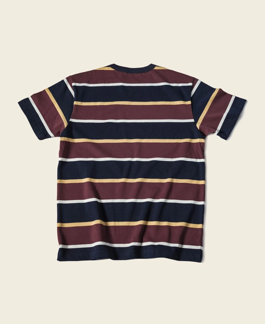 Bronson Men's Ivy Style Striped T-Shirt - 9.8 Oz Burgundy Red & Navy Vintage Tee