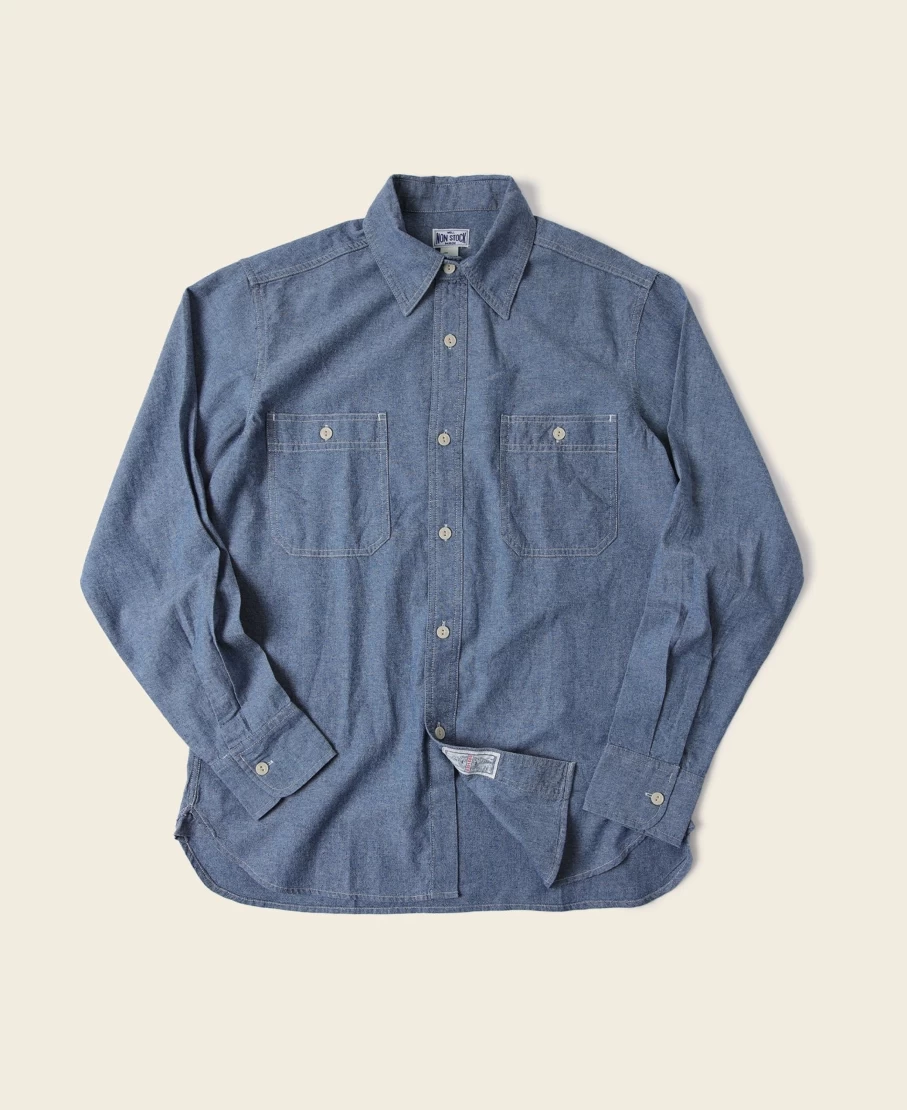 Bronson Men's Blue Chambray Work Shirt - Durable Casual Button-Up for Men