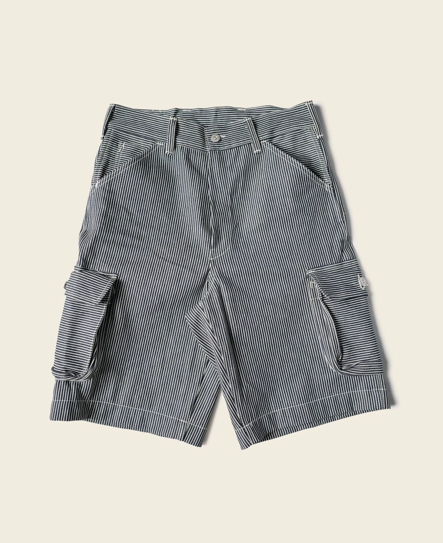Bronson Men's Blue Hickory Stripe Cotton Cargo Shorts