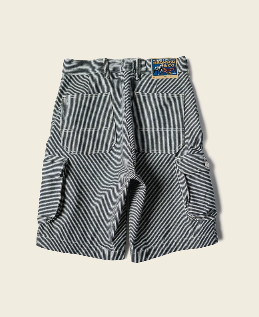 Bronson Men's Blue Hickory Stripe Cotton Cargo Shorts
