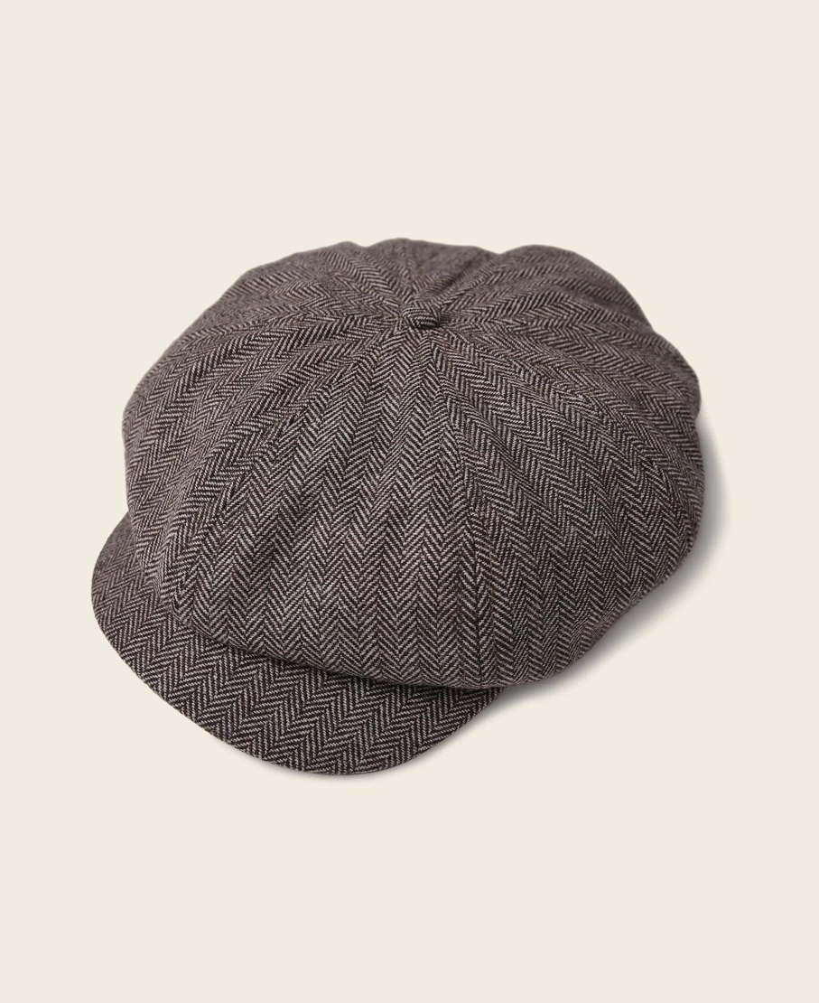 Bronson Men's Brown Striped Herringbone Wool Newsboy Cap