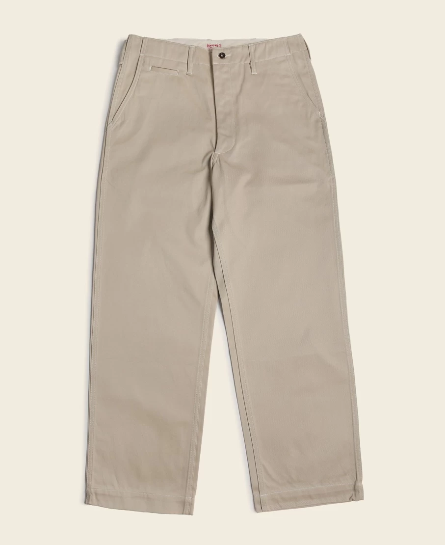 Bronson Men's 1950s US Army Officer Chino Trousers 14 Oz in Khaki - Vintage Military Style Pants