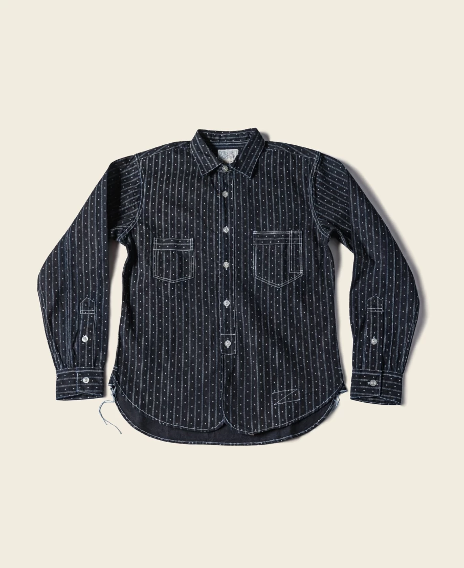 Bronson Men's Dark Blue Wabash Work Shirt - Vintage Wave Point Design