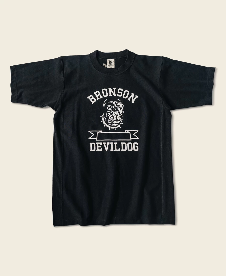 Bronson Men's Black Devil-Dog Logo Reverse Weave T-Shirt