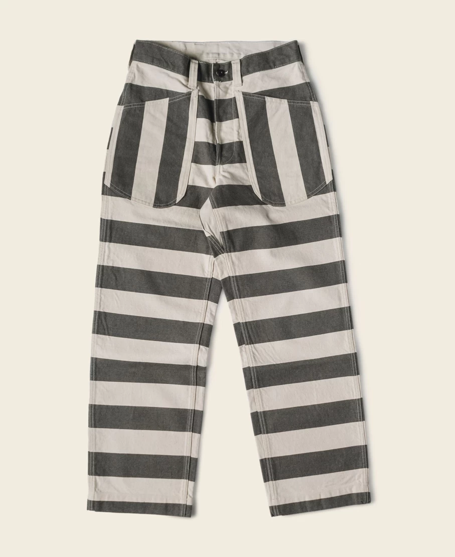 Bronson Men's Heavyweight White/Black Striped Prisoner Pants - Wide Striped Design