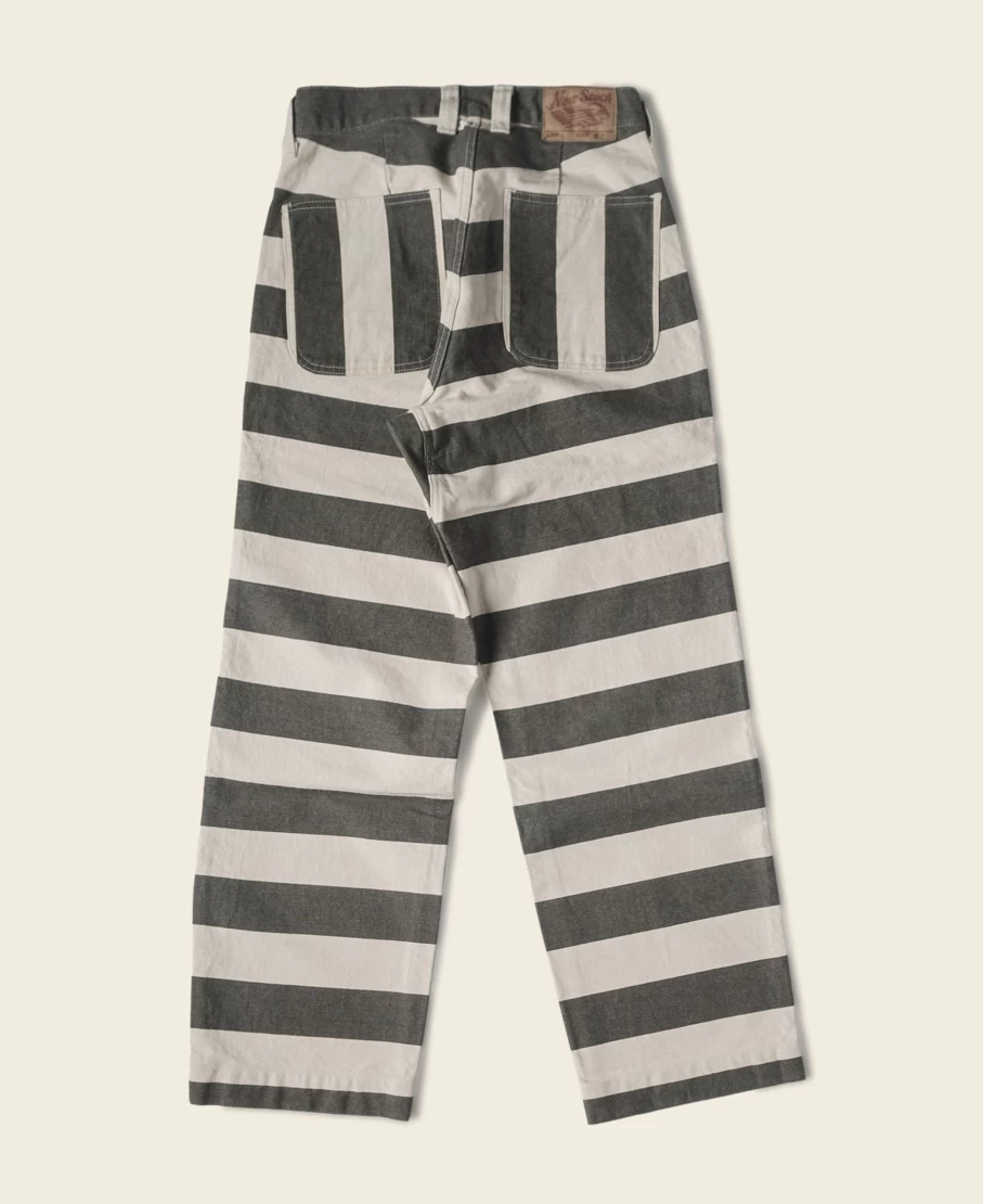 Bronson Men's Heavyweight White/Black Striped Prisoner Pants - Wide Striped Design