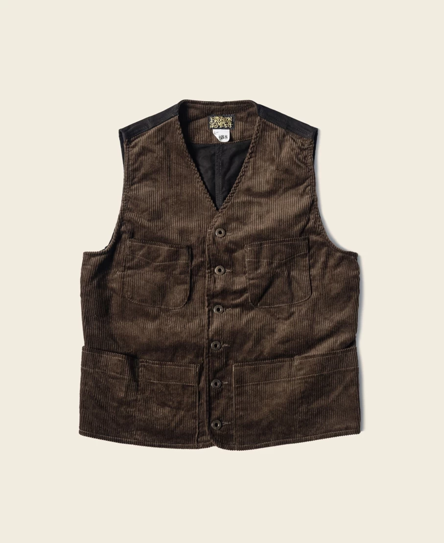 Bronson Men's 1930s Dark Brown Corduroy Hunting Vest - Vintage Outdoor Apparel