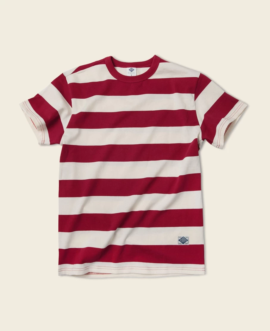 Bronson Men's Heavyweight Cotton T-Shirt - Red/Apricot Wide Striped Tee